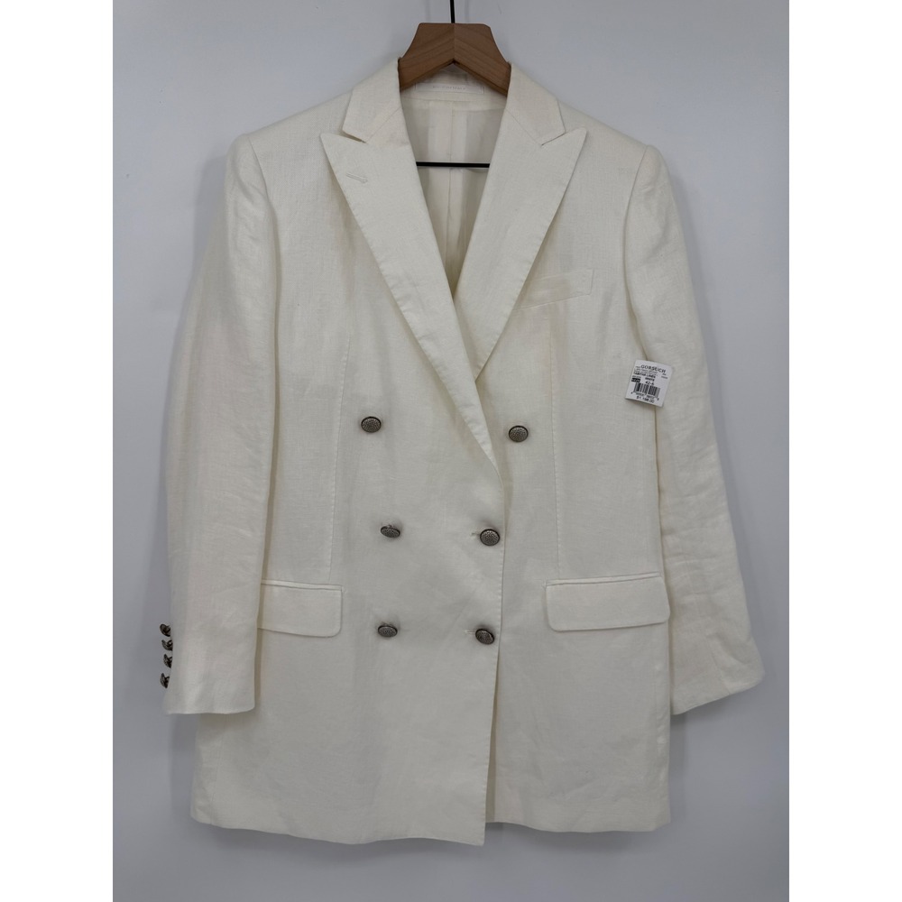 Tagliatore Blazer Jacket Womens 6/42 Beige Linen Flax Double Breasted Italy NEW‎